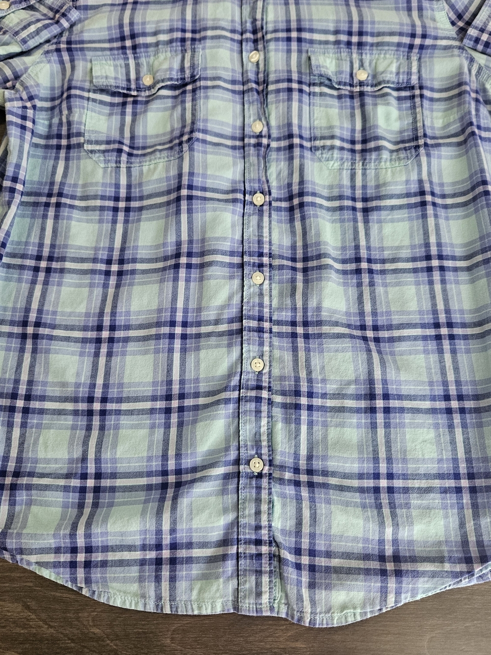 St. John's Bay Light Blue Navy Plaid Button-Down Lightweight Cotton Shirt Large - Picture 5 of 11